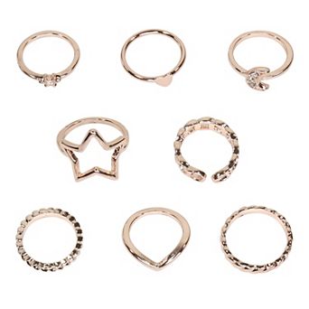Limited Too Kids 8 pc Star & Moon Ring Set