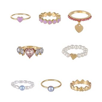 Girls Limited Too 8 pk Hearts & Pearls Rings
