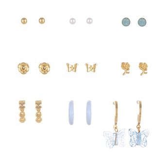 Girls Limited Too 9-Pair Stud & Hoop Earrings Set