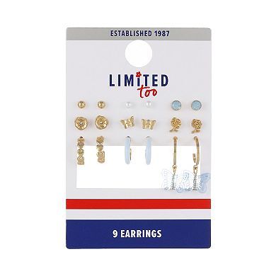 Girls Limited Too 9-Pair Stud & Hoop Earrings Set