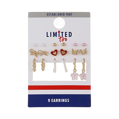 Girls Limited Too 9-Pair Studs & Hoop Earrings Set