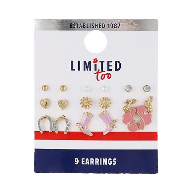Girls Limited Too 9-Pair Western Cowgirl Stud Earrings