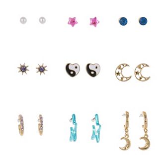 Limited Too Kids Nickel Free 9-Pair Celestial Studs & Hoop Earring Set