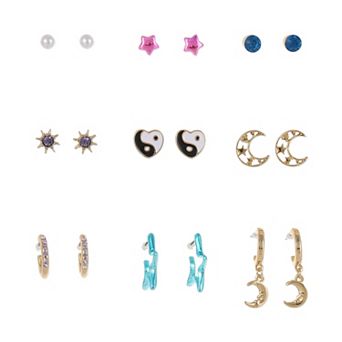 Limited Too Kids Nickel Free 9-Pair Celestial Studs & Hoop Earring Set