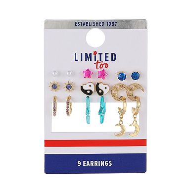 Limited Too Kids Nickel Free 9-Pair Celestial Studs & Hoop Earring Set