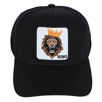 CTM Men's Lion Embriodered Patch Mesh Back Trucker Hat