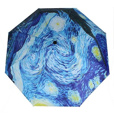 CTM Women's Van Gogh Starry Night Auto Open Compact Umbrella