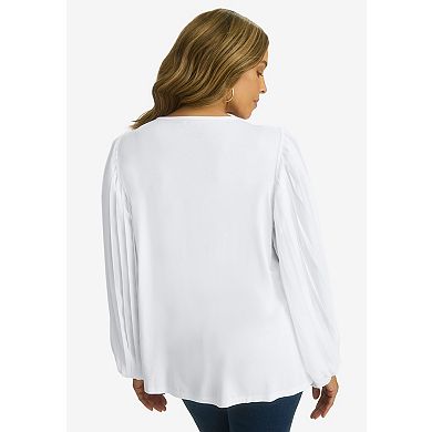Jessica London Women's Plus Size Stretch Pleated Sleeve Top