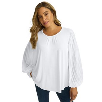 Jessica London Women's Plus Size Stretch Pleated Sleeve Top