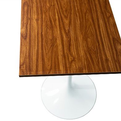 LeisureMod Verve 24" Sqaure Bar Height Dining Table - Modern MDF Top with White Pedestal Base