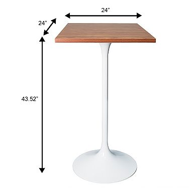LeisureMod Verve 24" Sqaure Bar Height Dining Table - Modern MDF Top with White Pedestal Base