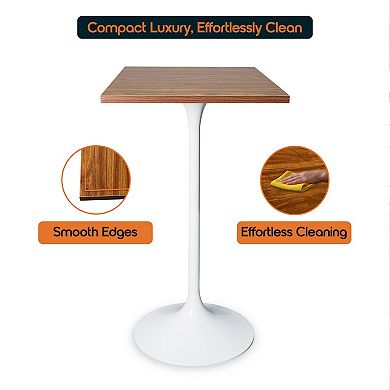 LeisureMod Verve 24" Sqaure Bar Height Dining Table - Modern MDF Top with White Pedestal Base