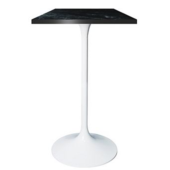 LeisureMod Verve 24" Sqaure Bar Height Dining Table - Modern MDF Top with White Pedestal Base