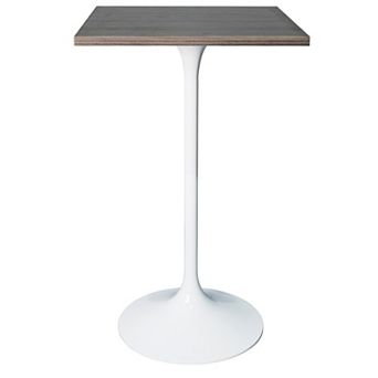 LeisureMod Verve 24" Sqaure Bar Height Dining Table - Modern MDF Top with White Pedestal Base