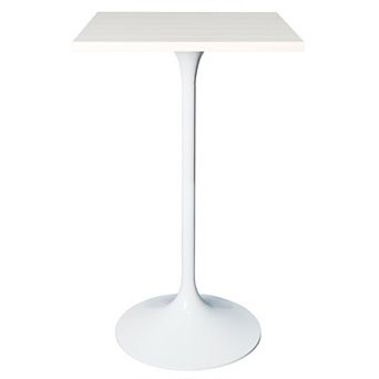 LeisureMod Verve 24" Sqaure Bar Height Dining Table - Modern MDF Top with White Pedestal Base
