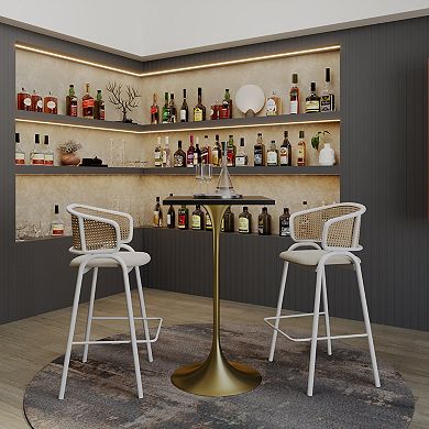 LeisureMod Verve 24" Sqaure Bar Height Dining Table - Modern MDF Top with Brushed Gold Pedestal Base