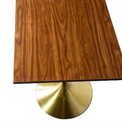 LeisureMod Verve 24" Sqaure Bar Height Dining Table - Modern MDF Top with Brushed Gold Pedestal Base