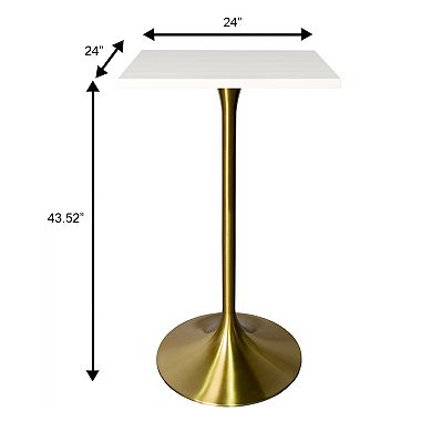 LeisureMod Verve 24" Sqaure Bar Height Dining Table - Modern MDF Top with Brushed Gold Pedestal Base