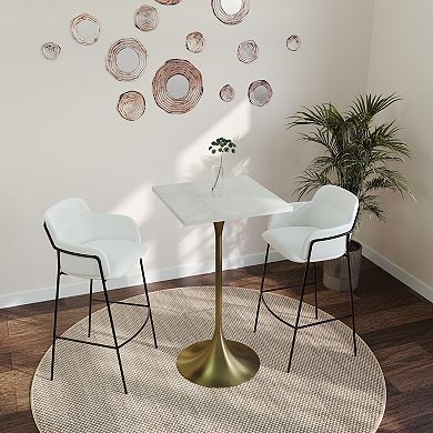 LeisureMod Verve 24" Sqaure Bar Height Dining Table - Modern MDF Top with Brushed Gold Pedestal Base