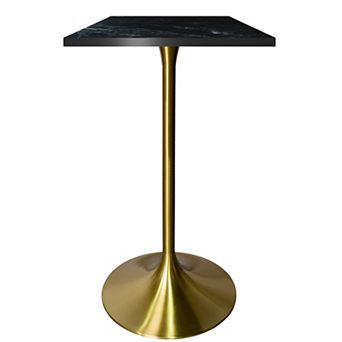 LeisureMod Verve 24" Sqaure Bar Height Dining Table - Modern MDF Top with Brushed Gold Pedestal Base