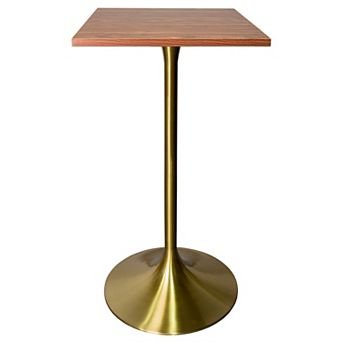 LeisureMod Verve 24" Sqaure Bar Height Dining Table - Modern MDF Top with Brushed Gold Pedestal Base