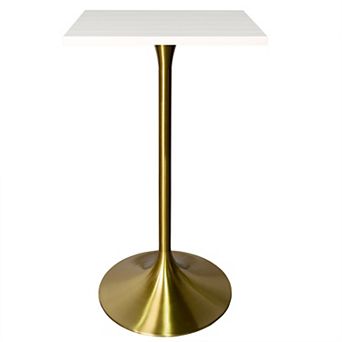 LeisureMod Verve 24" Sqaure Bar Height Dining Table - Modern MDF Top with Brushed Gold Pedestal Base