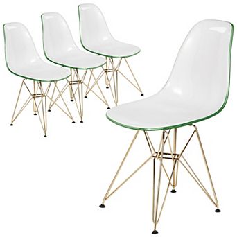 LeisureMod Cresco Modern Acrylic Dining Chair Eiffel Gold Base Accent Chair, Set of 4