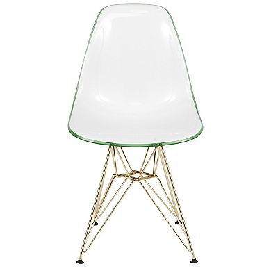 LeisureMod Cresco Modern Acrylic Dining Chair Eiffel Gold Base Accent Chair, Set of 4