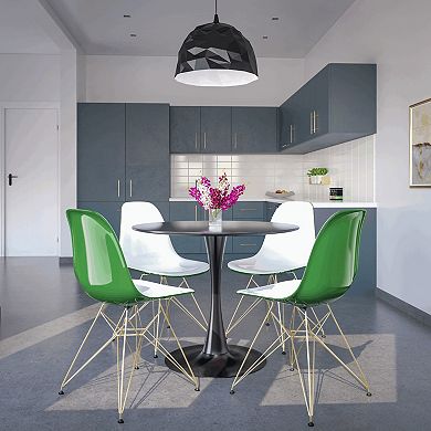 LeisureMod Cresco Modern Acrylic Dining Chair Eiffel Gold Base Accent Chair, Set of 4