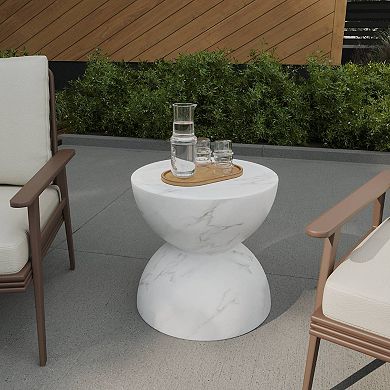 LeisureMod Minimalist Fiberstone Hourglass Side Table - Sage Series, Patio or Indoor Use