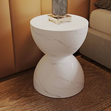 LeisureMod Minimalist Fiberstone Hourglass Side Table - Sage Series, Patio or Indoor Use