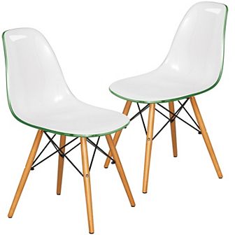 LeisureMod Cresco Mid-Century Modern Acrylic Dining Chair with Wooden Dowel Eiffel Legs - Set of 2