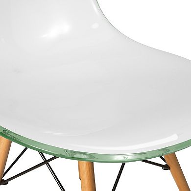 LeisureMod Cresco Mid-Century Modern Acrylic Dining Chair with Wooden Dowel Eiffel Legs - Set of 2