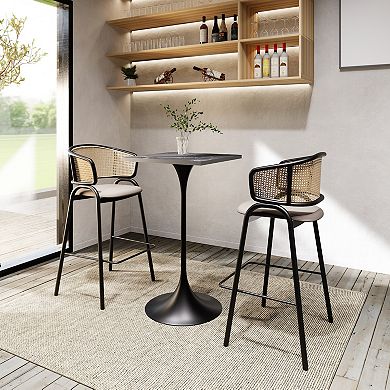 LeisureMod Verve 24" Sqaure Bar Height Dining Table - Modern MDF Top with Black Pedestal Base