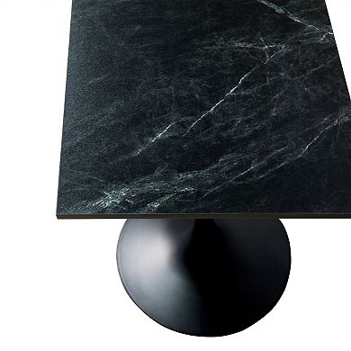 LeisureMod Verve 24" Sqaure Bar Height Dining Table - Modern MDF Top with Black Pedestal Base