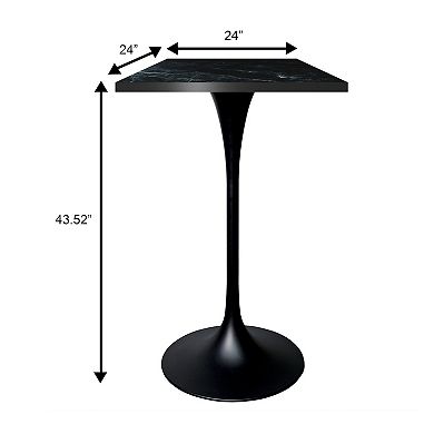 LeisureMod Verve 24" Sqaure Bar Height Dining Table - Modern MDF Top with Black Pedestal Base