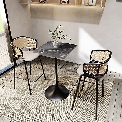 LeisureMod Verve 24" Sqaure Bar Height Dining Table - Modern MDF Top with Black Pedestal Base