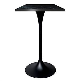 LeisureMod Verve 24" Sqaure Bar Height Dining Table - Modern MDF Top with Black Pedestal Base