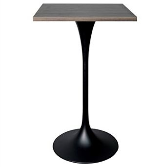 LeisureMod Verve 24" Sqaure Bar Height Dining Table - Modern MDF Top with Black Pedestal Base