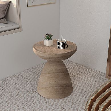 LeisureMod Dune Series Modern Round Side Table, Fiberstone Top with Pedestal Base