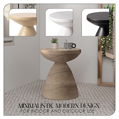 LeisureMod Dune Series Modern Round Side Table, Fiberstone Top with Pedestal Base