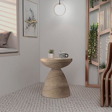 LeisureMod Dune Series Modern Round Side Table, Fiberstone Top with Pedestal Base