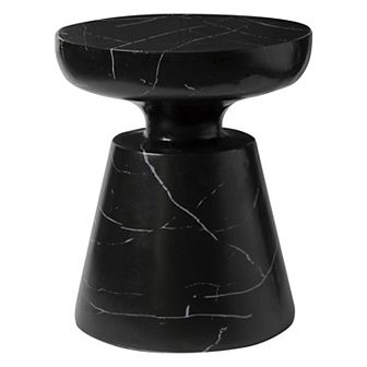 LeisureMod Isle Modern Side Table with Round Fiberstone Tabletop Accent Table and Pedestal Base
