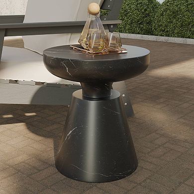 LeisureMod Isle Modern Side Table with Round Fiberstone Tabletop Accent Table and Pedestal Base