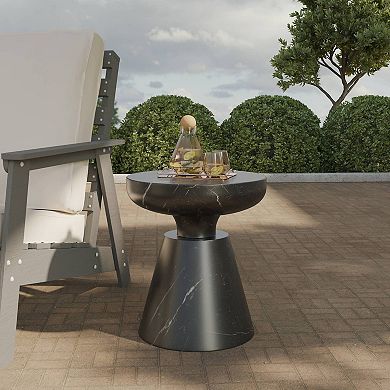 LeisureMod Isle Modern Side Table with Round Fiberstone Tabletop Accent Table and Pedestal Base