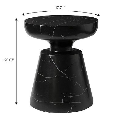 LeisureMod Isle Modern Side Table with Round Fiberstone Tabletop Accent Table and Pedestal Base