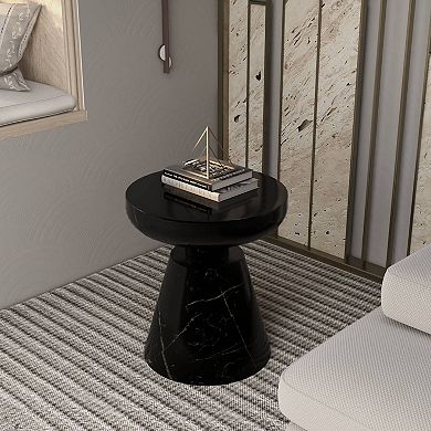 LeisureMod Isle Modern Side Table with Round Fiberstone Tabletop Accent Table and Pedestal Base