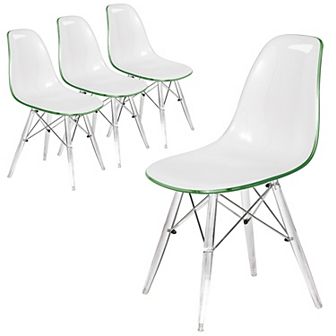 LeisureMod Cresco Mid-Century Modern Acrylic Dining Chair with Acrylic Dowel Eiffel Legs - Set of 4