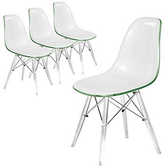 LeisureMod Cresco Mid-Century Modern Acrylic Dining Chair with Acrylic Dowel Eiffel Legs - Set of 4