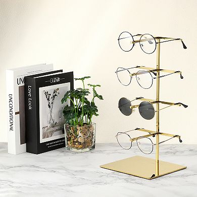 Sunglasses Display Stand, 1Pcs - 4-tier Stainless Steel Sunglass Rack with Jewelry Holder Base
